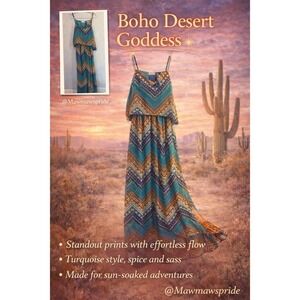 Umgee USA Women's Maxi Dress Sleeveless Blue Aztec Print Boho Open Back L 150